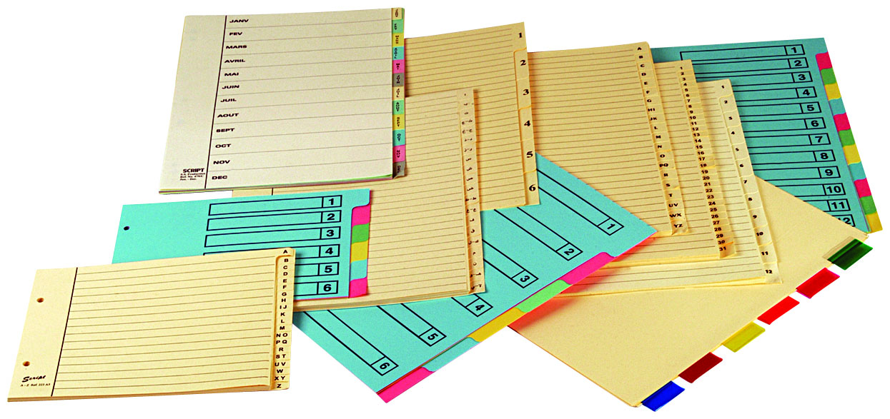 +Script separators cardboard w/6 colors celludex tabs,maxi
