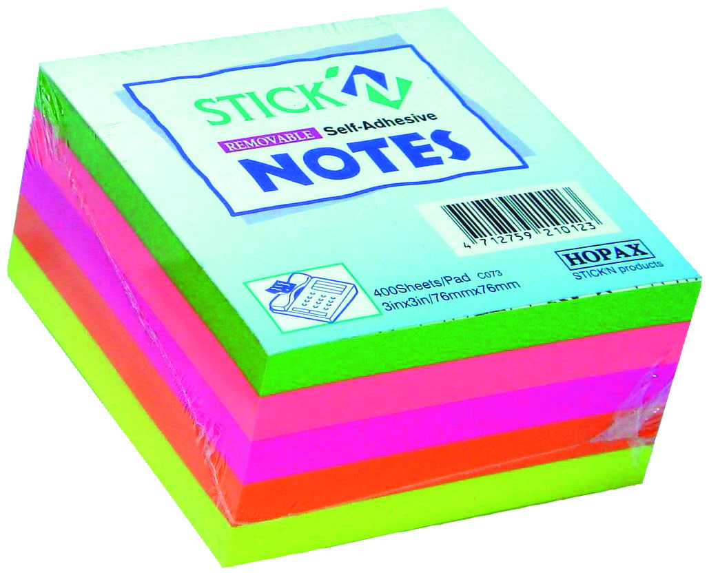 Hopax sticky notes(76X76mm)Neon cube,5 Colors, 400 sht