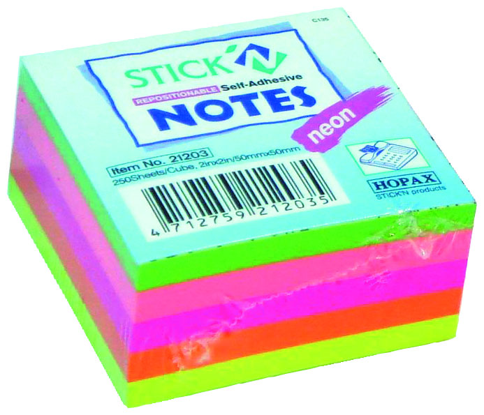 Hopax sticky notes(50X50mm) Neon cube,5 colors 400 she