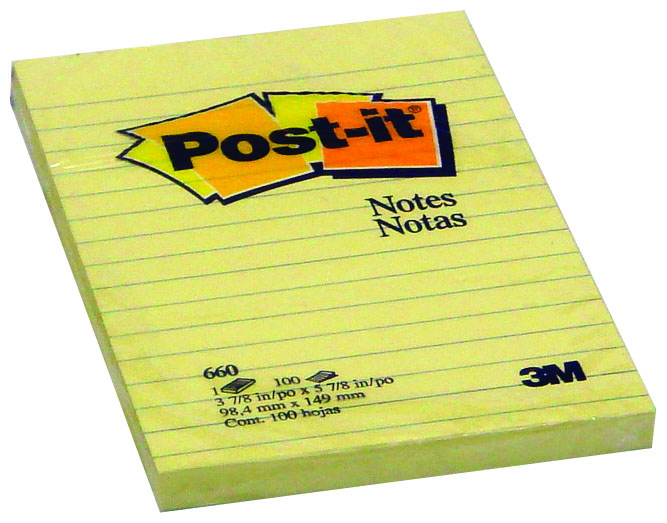 3M ruled sticky notes(100*150mm)yellow