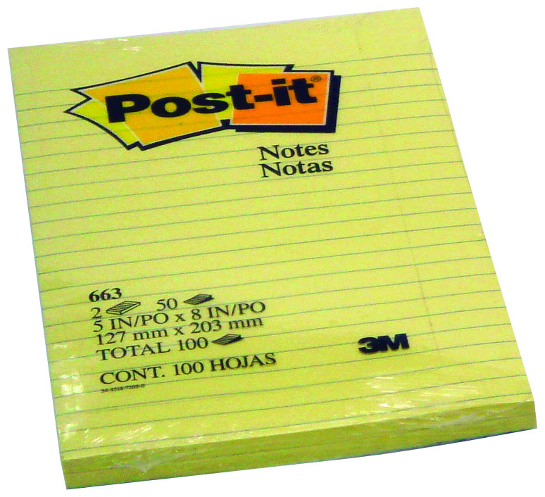3M ruled sticky notes(125*200mm)yellow