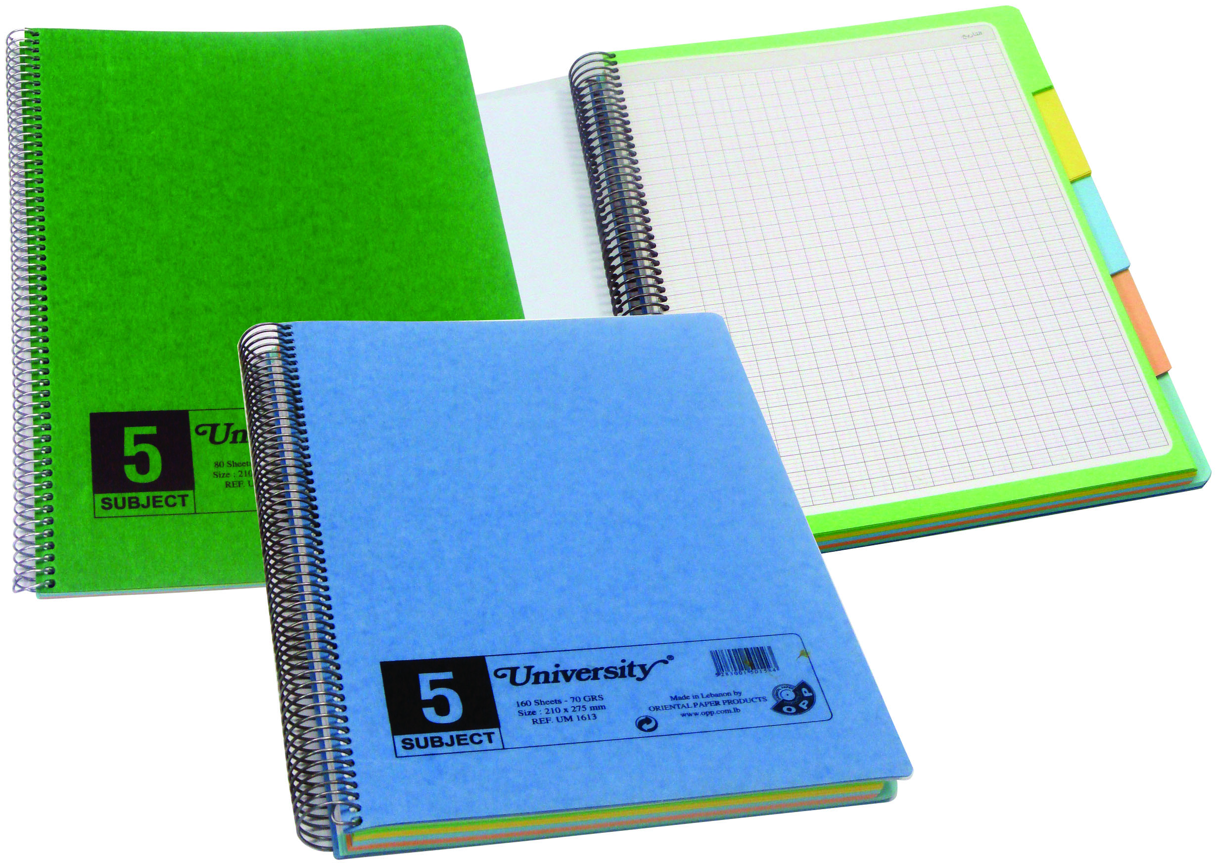 5 subject university copy book 80 sheets square