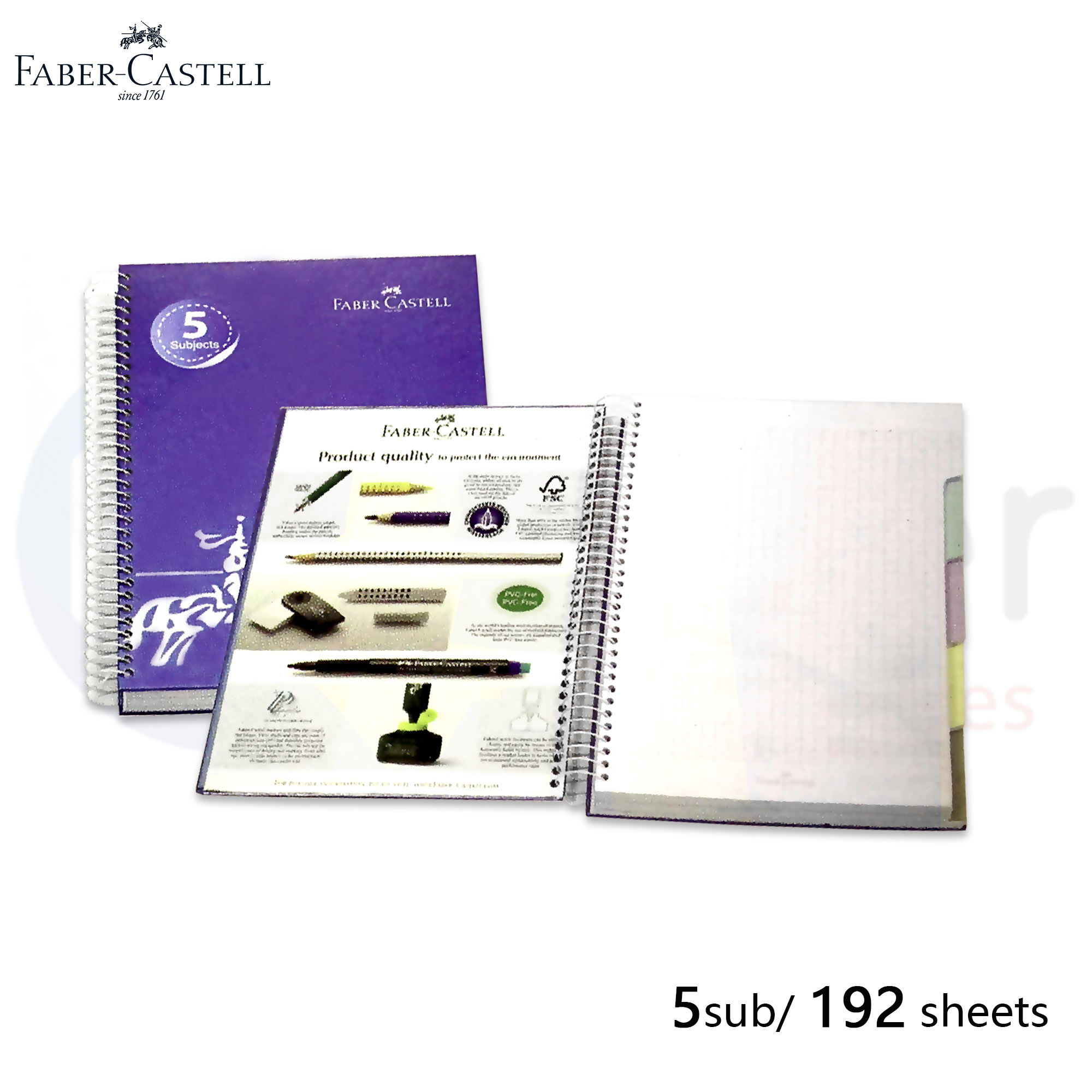 F/C 5 subjects copy book 192 sheets square,laminated hard cover