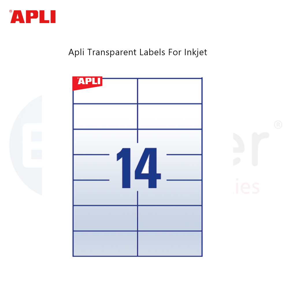 APLI transparent inkjet labels, 99.1x38.10,  (10sheets), 14 Labels per sheet