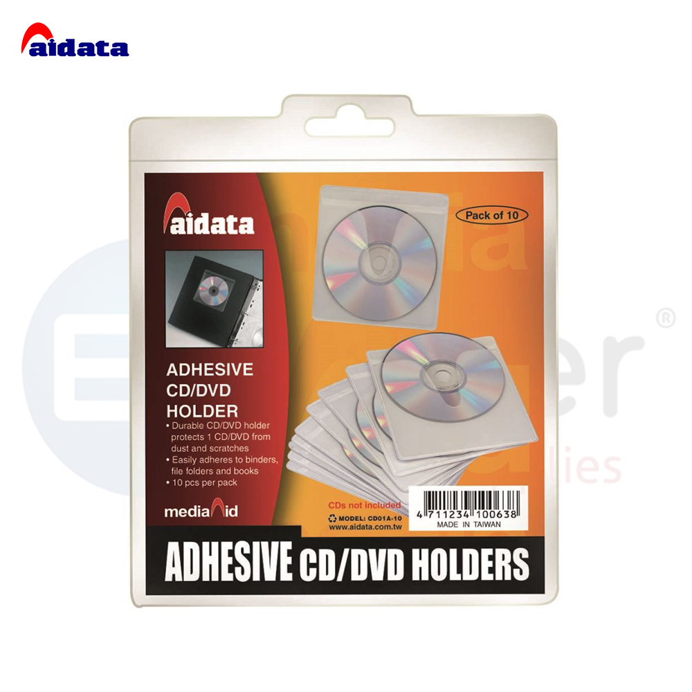 Aidata CD/DVD adhesive pockets pack/10