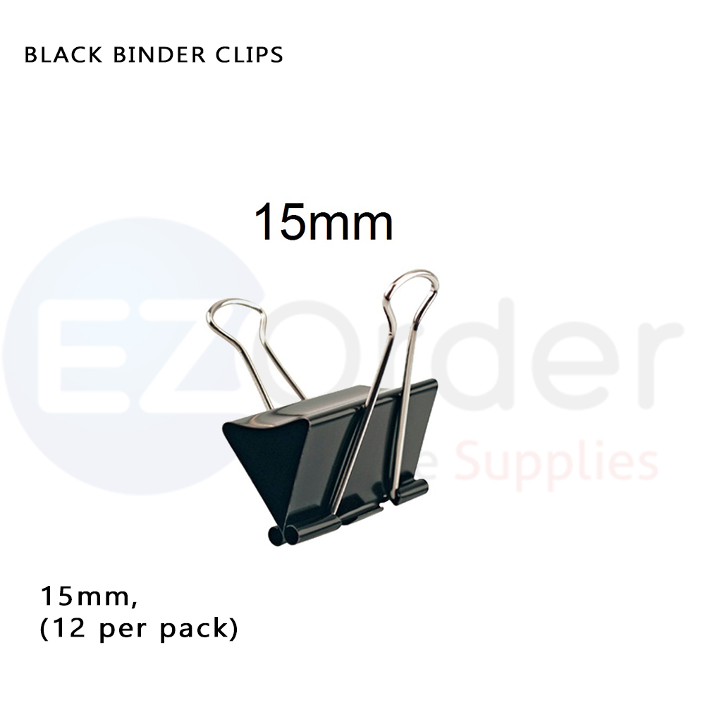 Binder clips, 15mm, 12 per pack