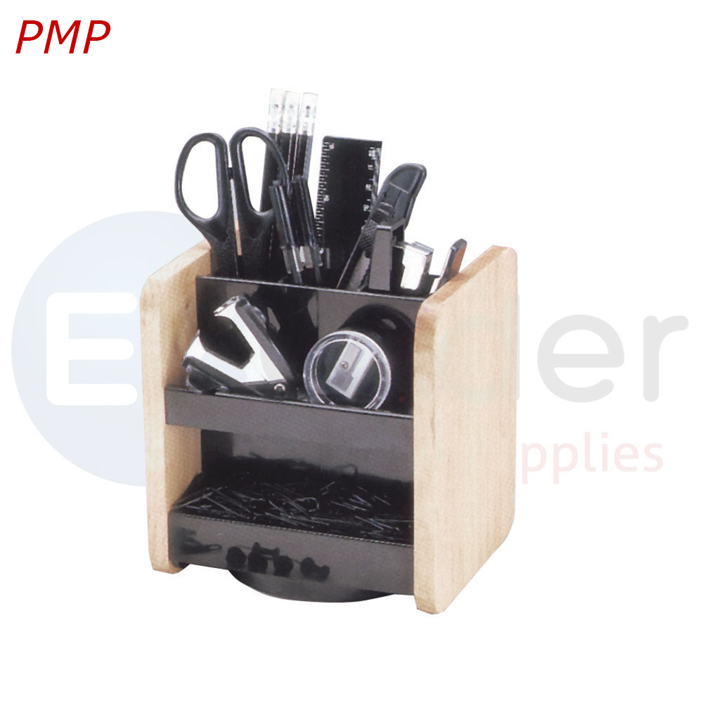 PMP Rotatable desk organiser , BLACK with WOODEN sides