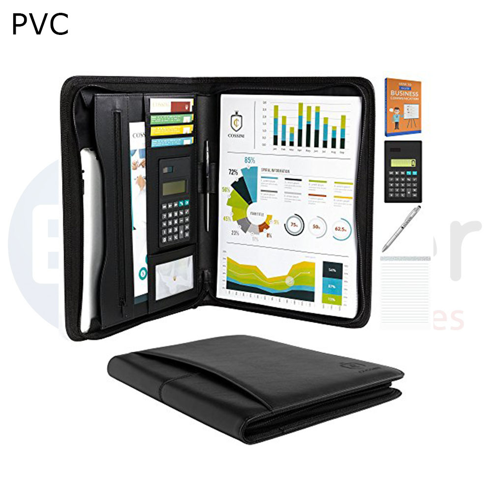 PVC Portfolio  calculator, A4 pad, Pen holder, with zipper
