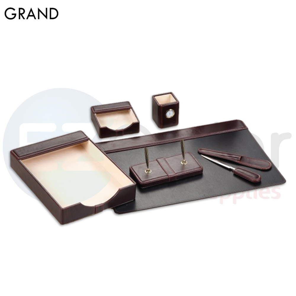 GRAND Desk set,Leather , 6 pcs.single tray black