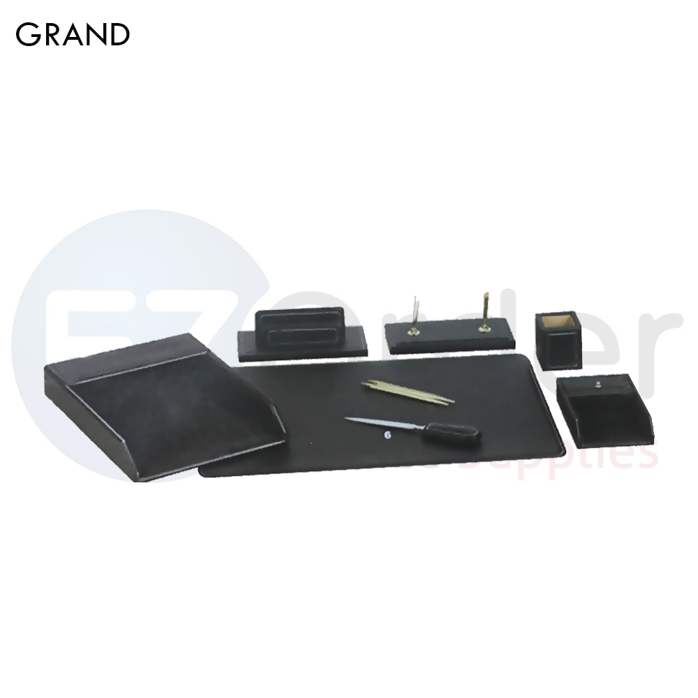 GRAND Desk set,Leather , 7 pcs. single tray ,black color