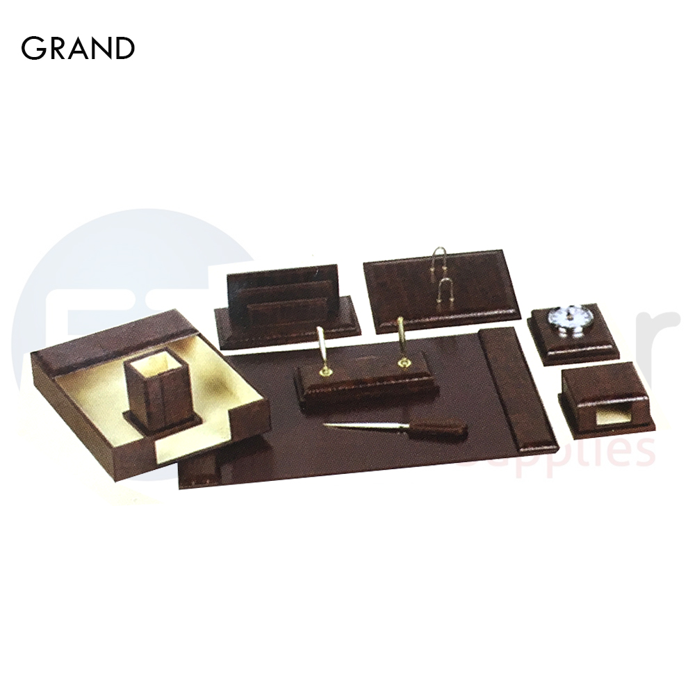 GRAND Desk set,Leather ,9 pcs. single tray ,dark brown