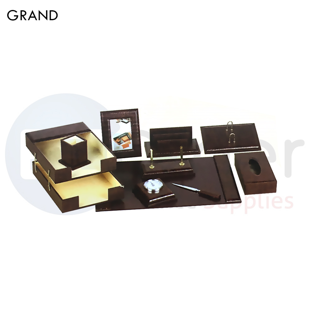 GRAND Desk set,Leather ,10 pcs. double tray ,dark brown