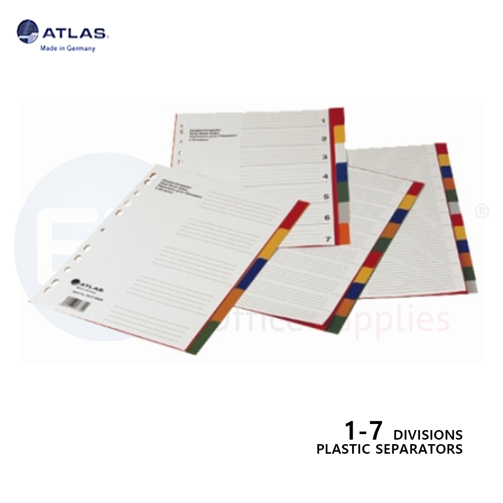Atlas plastic separators 7 colored divisions +numbered