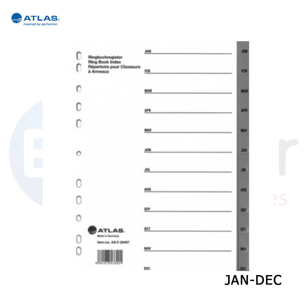 Atlas plastic separators Jan-Dec divisions,grey