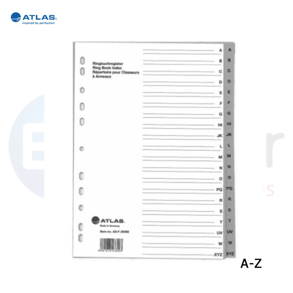 Atlas plastic separators A-Z divisions,grey