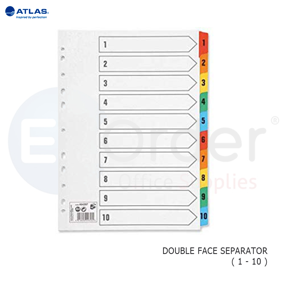 Atlas cardboard separators colored numbered 1-10 div.double face