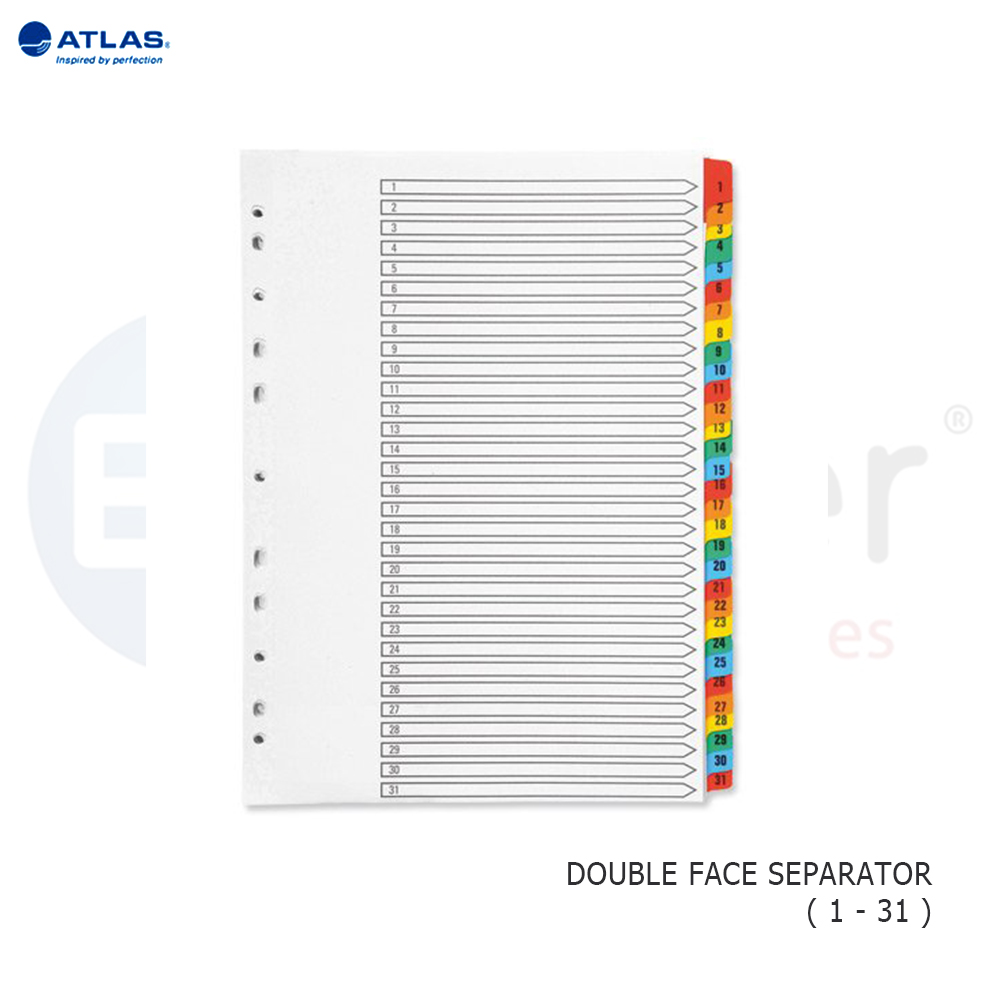Atlas cardboard separators colored numbered 1-31 div.double face