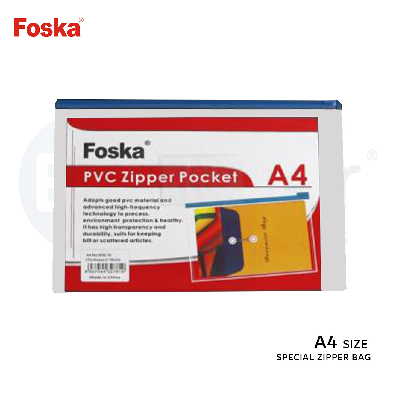 FOSKA Envelopes bags clear w/zipper,A4