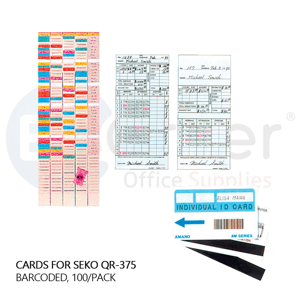 *+Cards for Seiko QR-375,100 cards,barcoded