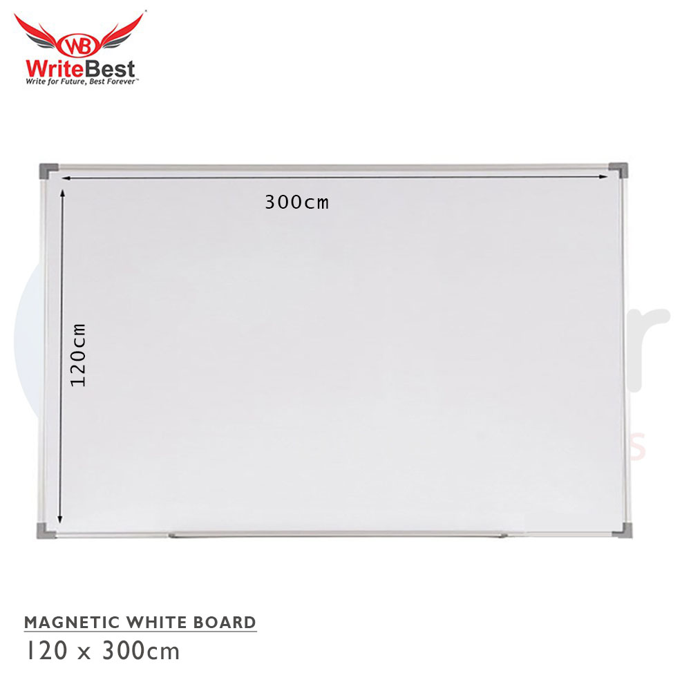 Magnetic whiteboard,w/alum.frame,120x300cm+TRAY