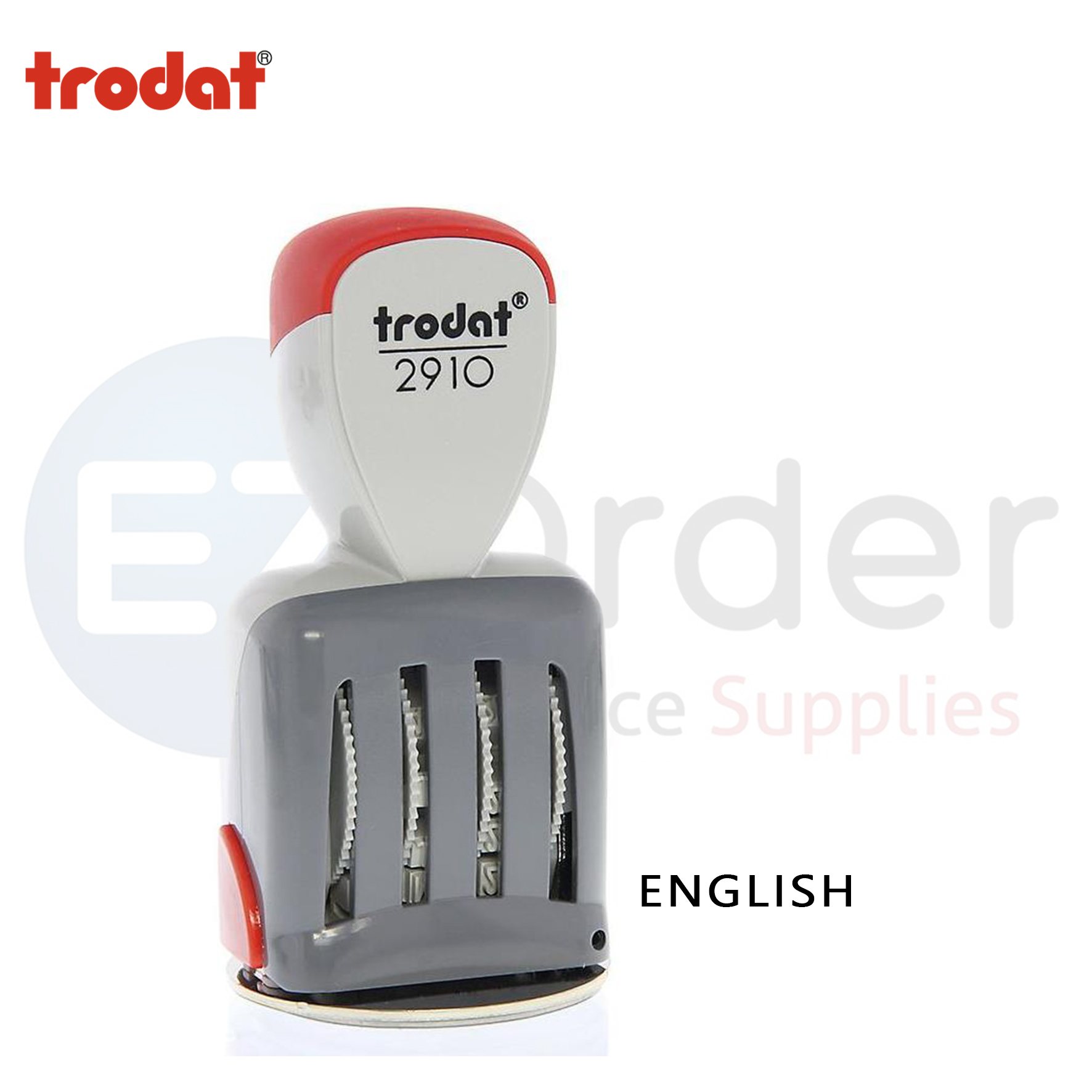 Trodat-2910 manual inking dater stamp, English