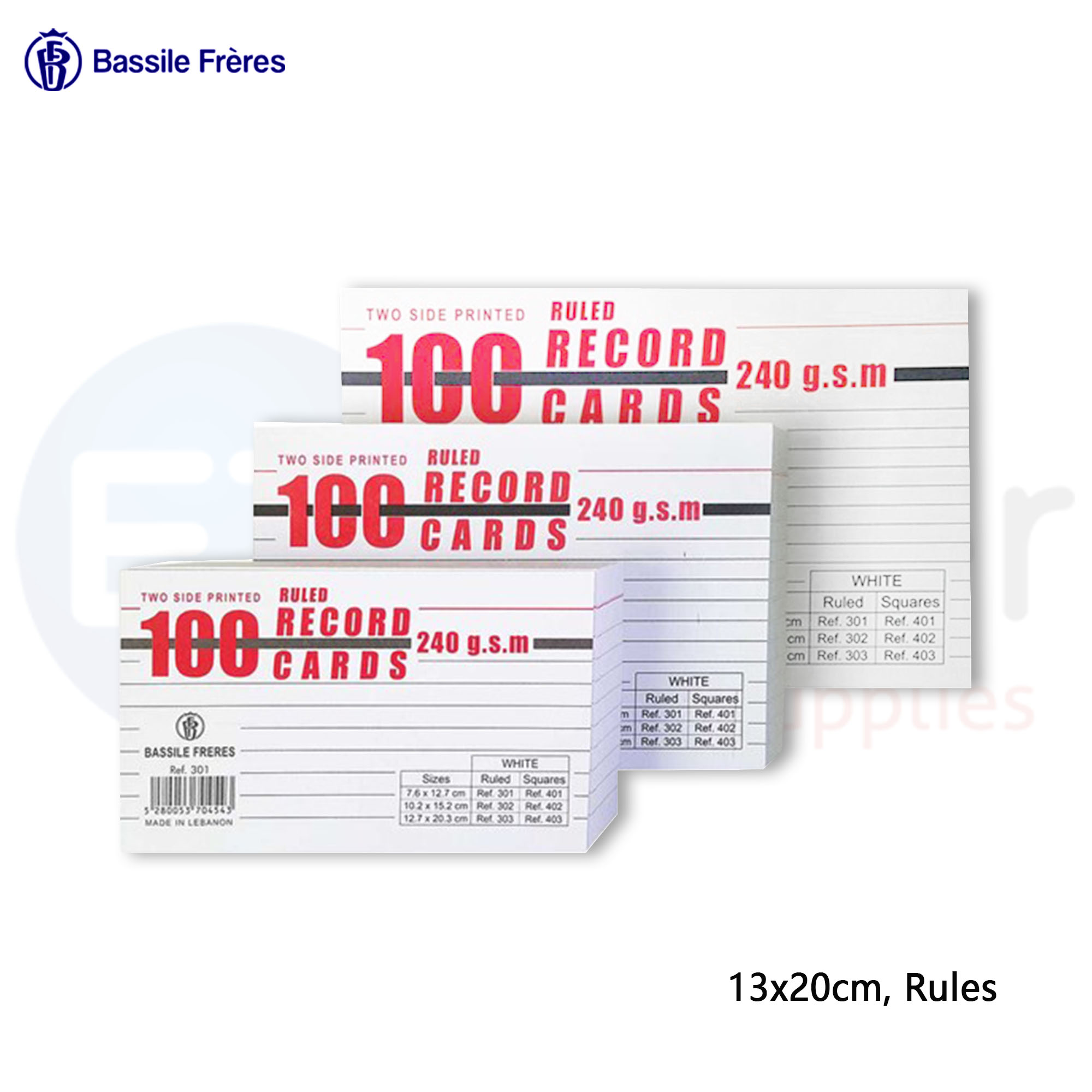 Index cards, white, 13x20 (100 per set) ruled