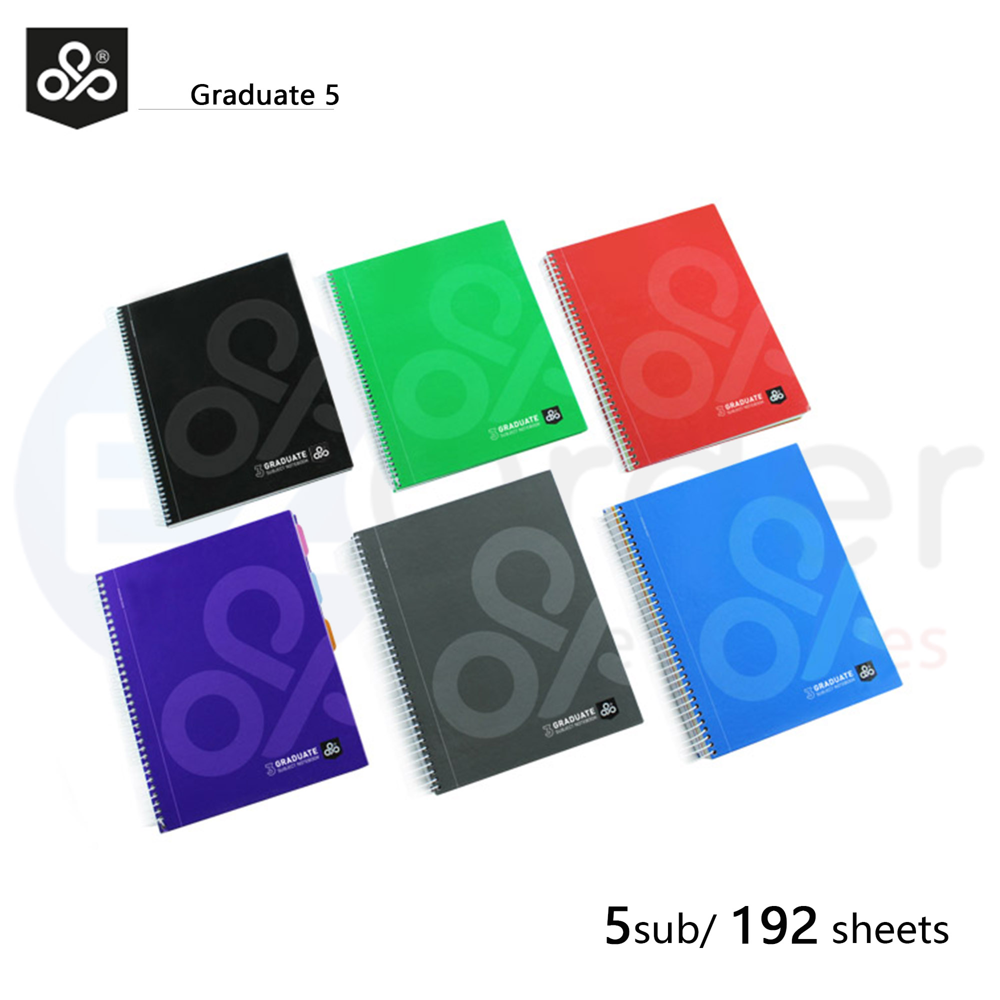 Graduate 5,  5 subject copybook 200 sheets square 80GR