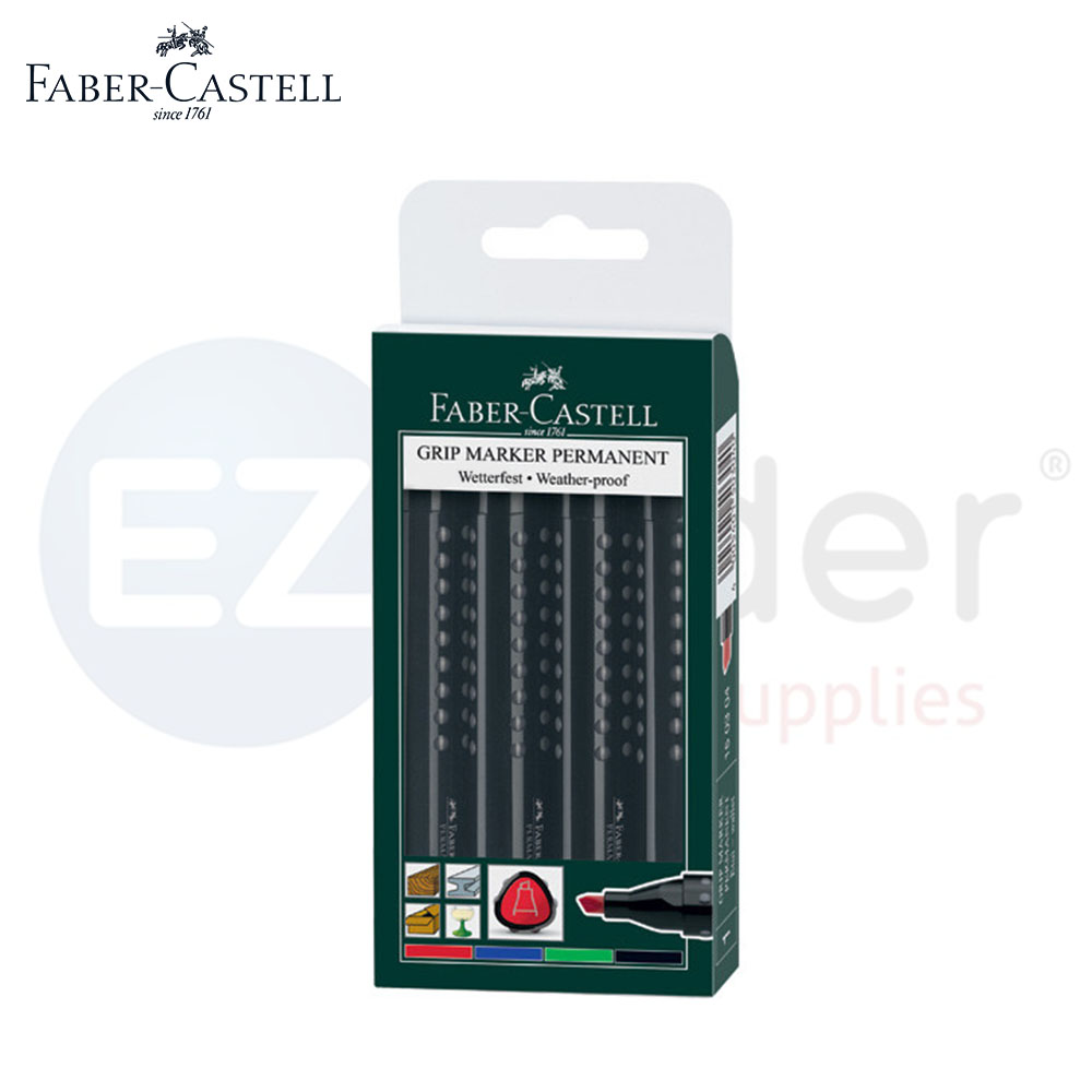 Permanent marker,FaberCastell chisel tip, wallet of 4