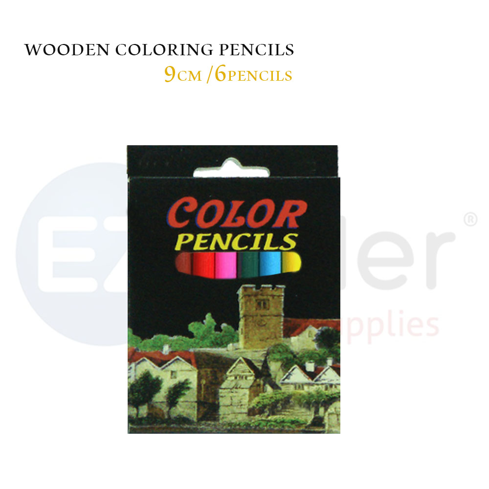 Wooden Coloring pencils (6 colors) short 9cm