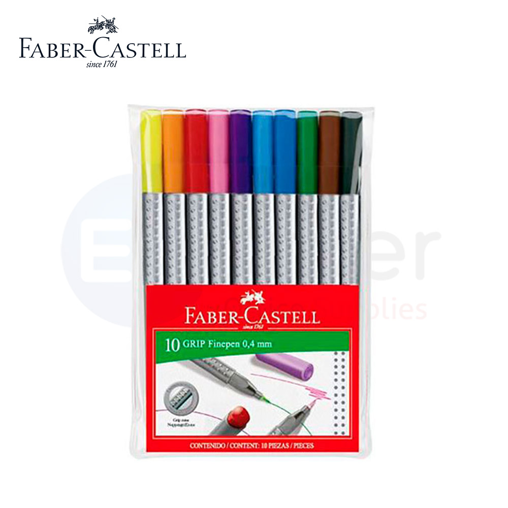 FABER CASTELL  fineliner pen w/grip set of 10 colors 0.4mm