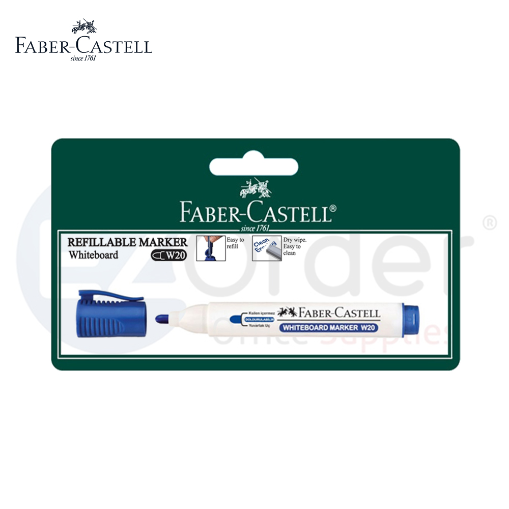 Faber castel white board marker refillable round tip blue