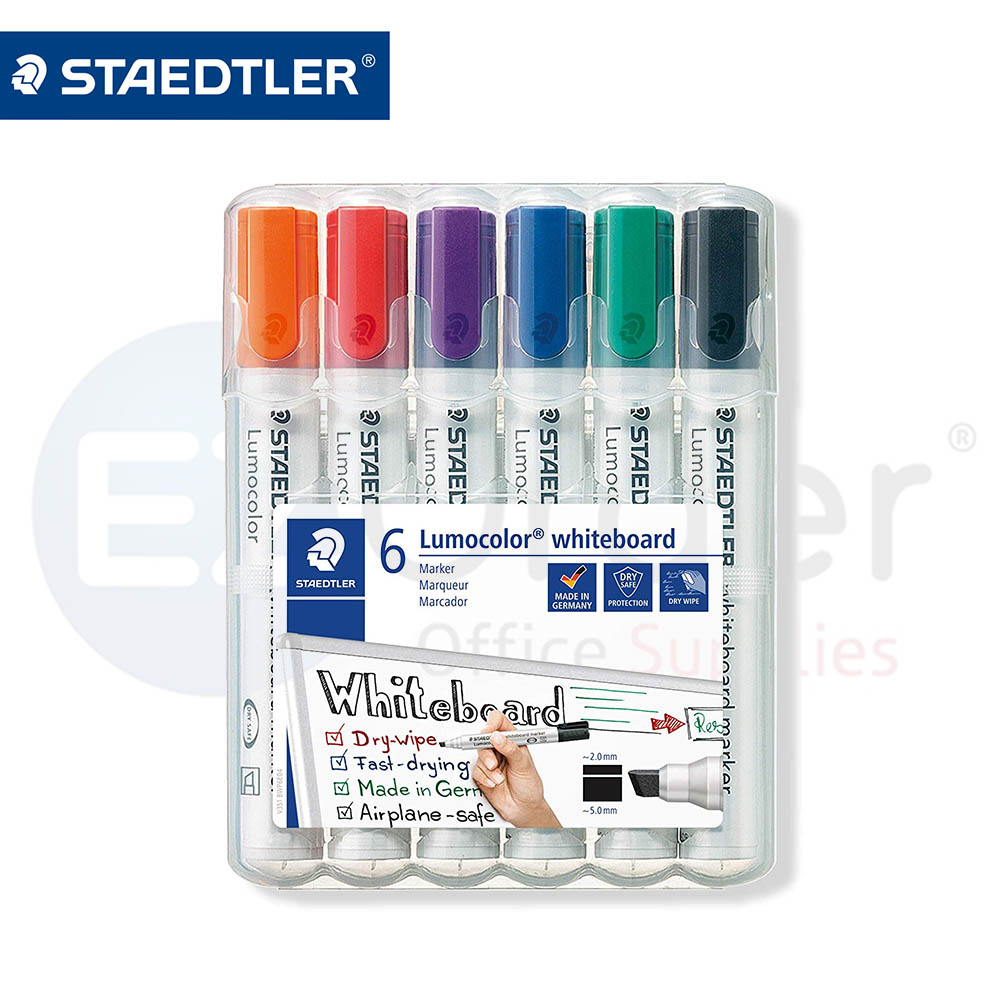 Steadtler white board marker,wallet of 6 colors chisel tip